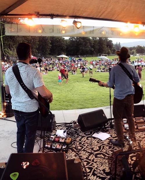 One of the Mt. Shasta Community Concert Series bands rocking out during a summer evening